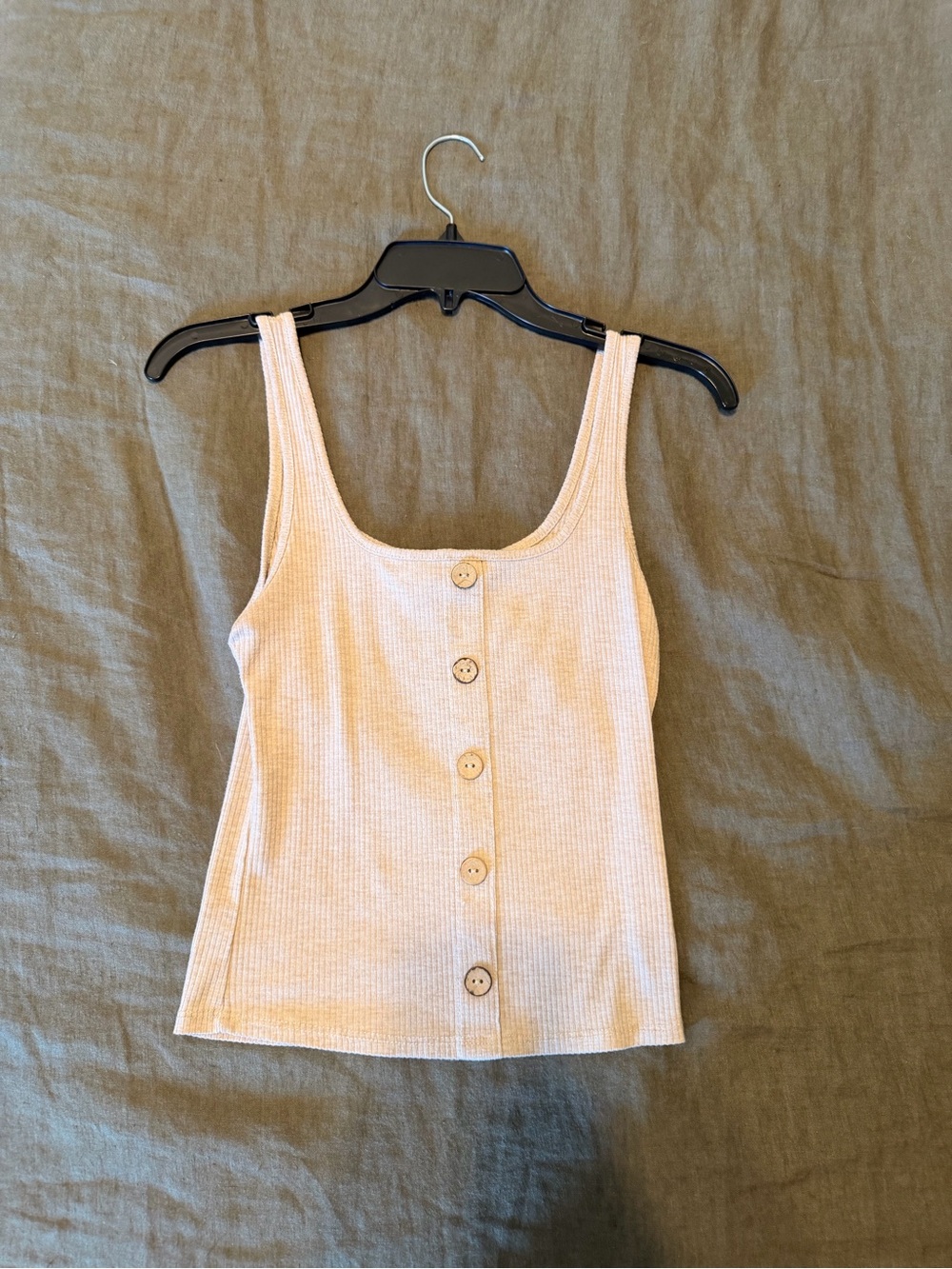 Caution To The Wind Cream Ribbed Button Tank